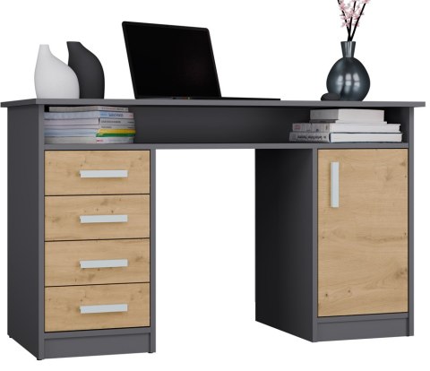 BIURKO ADA ANTRACYT DĄB ARTISAN 125 Cm 4 Szuflady Szafka Półki Do Biura Pokoju Na Laptop