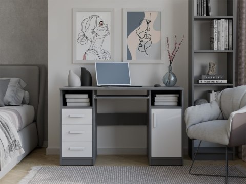 BIURKO DELTA ANTRACYT / BIAŁY 120 Cm 3 Szuflady Szafka Półki Do Biura Pokoju Na Laptop