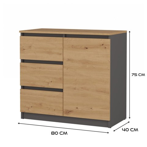 Komoda Malwa 1D3S/BA ANTRACYT DĄB ARTISAN