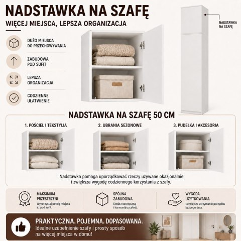 Nadstawka Na Szafę SD-50 BIEL Półka 50 cm Do Garderoby Pokoju