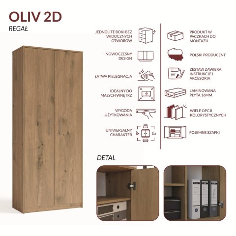 Regał Biurowy OLIV 2D 2 Drzwi Do Biura Do Gabinetu Salonu DĄB ARTISAN