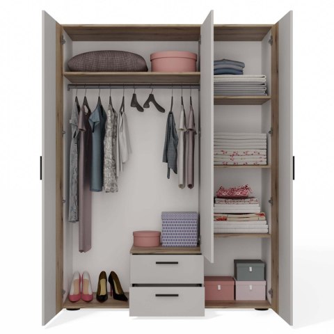 SZAFA AVA 150 CM LUSTRO 2 SZUFLADY RYFLOWANY FRONT DĄB EVOKE KASZMIR BEŻ