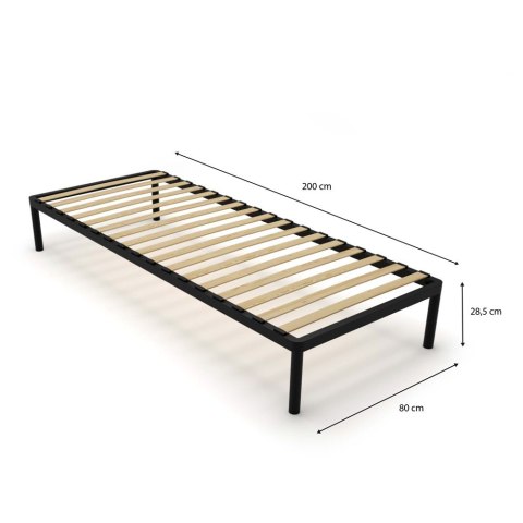 Stelaż Łóżka BED ALU 80x200 Metalowy Drewniane Listwy Nowoczesny CZARNY