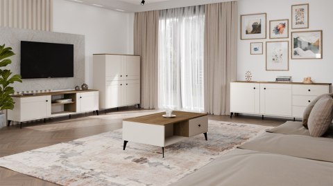 Stolik Kawowy Ława POINT 2S 110 Kaszmir Beż Dąb Castello 2 Szuflady Do Salonu