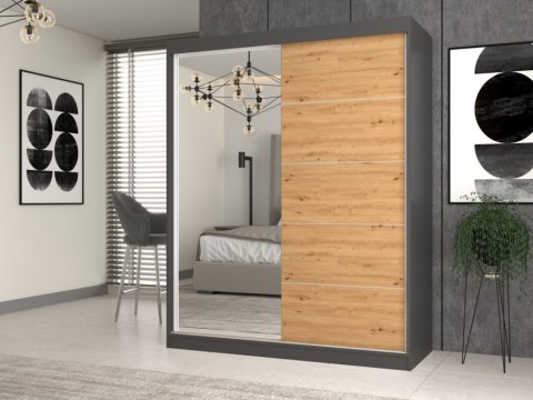 Szafa IGA 160 A/C ANTRACYT ARTISAN 1 x Lustro Szprosy Do Sypialni Przedpokoju