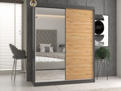 Szafa IGA 160 A/C ANTRACYT ARTISAN 1 x Lustro Szprosy Do Sypialni Przedpokoju