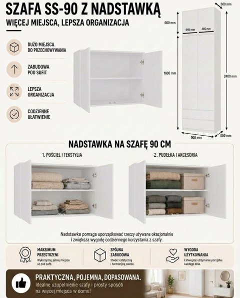 Szafa Malwa SS-90 z Nadstawką BIAŁA Do Garderoby Pokoju