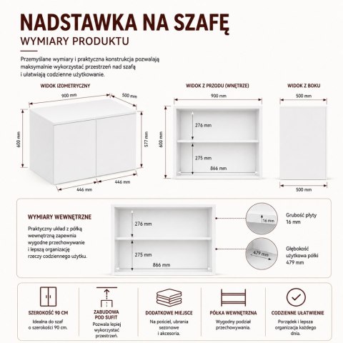Szafa z Nadstawką SD-90 Drzwi Półki BIAŁY Do Garderoby Pokoju Biura