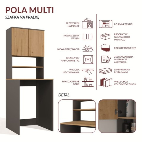 Szafka Łazienkowa POLA MULTI Nad Pralkę Słupek Regał ANTRACYT DĄB ARTISAN