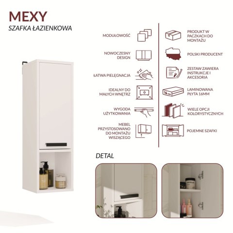 Szafka Łazienkowa Wisząca MEXY W1D Słupek 1 Drzwi 3 Półki BIAŁA