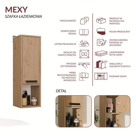 Szafka Łazienkowa Wisząca MEXY W1D Słupek 1 Drzwi 3 Półki DĄB ARTISAN