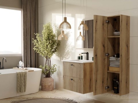 SZAFKA POD UMYWALKĘ TIGO 60 2S DĄB EVOKE 2 SZUFLADY RYFLOWANY FRONT WISZĄCA