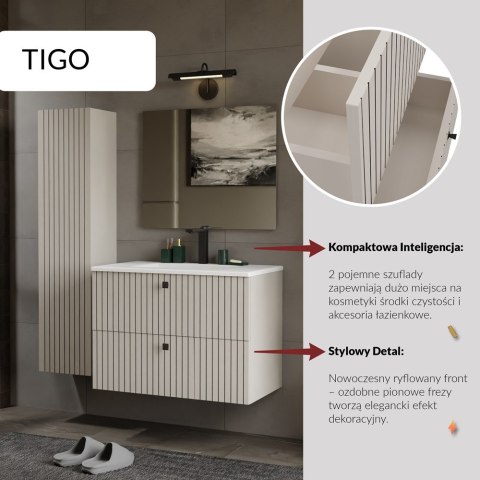 SZAFKA POD UMYWALKĘ TIGO 80 2S KASZMIR 2 SZUFLADY RYFLOWANY FRONT WISZĄCA