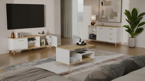 Szafka RTV OLYMPO 150 BIAŁA DĄB ARTISAN 150 CM Stolik Pod TV Telewizor
