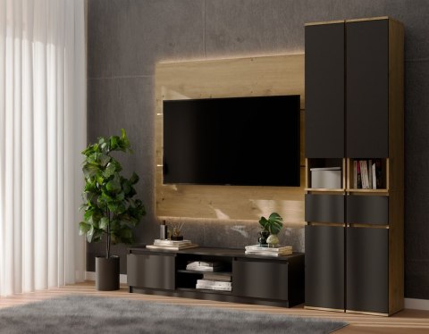 Szafka Słupek LIOR 2D1S DĄB ARTISAN / CZERŃ Regał z Szufladą Do Pokoju Biura