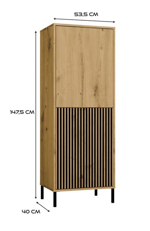 Witryna KAMARO 2DK SLIM/GŁADKI DĄB ARTISAN Lamele Front Ryflowany + Klasyczny
